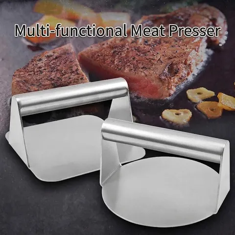 304 Stainless Steel Burger Press Meat Smasher Square Round Patty Maker With Wood Handle Kitchen Grilling Griddle Press Tool