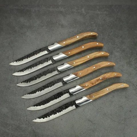 Cuchillo de Filete de Acero Inoxidable Estilo Laguiole Cuchillo de Mesa Forjado Con Mango de Madera de Olivo para Cena Occidental