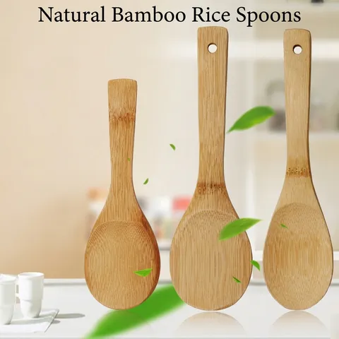 Natural Bamboo Rice Spoon And Spatula For Nonstick Pans Eco Friendly Polished Wooden Cooking Utensils For Kitchen Home Use