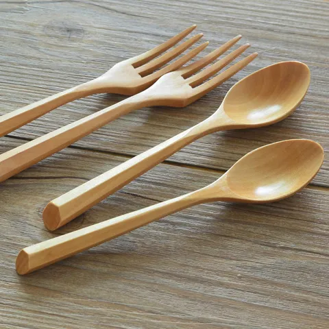 Creatief Buchenhouten Vork en Lepel Set Japanse Stijl Servies Keuken Eetgereedschap Houten Servies