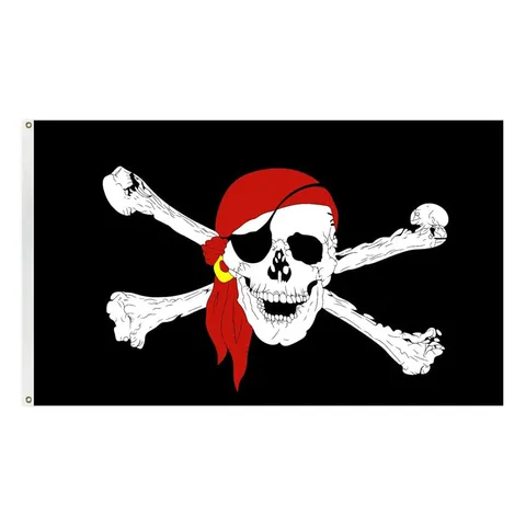 Bandera Pirata Jolly Roger Clásica de Poliéster Diseño Calavera Con Ojales Para Decoración Fiesta Halloween