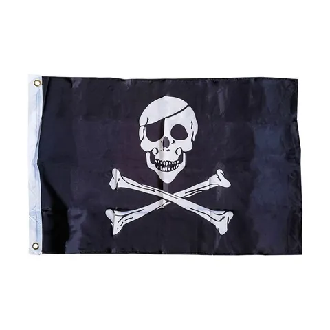 Bandera Pirata Jolly Roger Clásica de Poliéster Diseño Calavera Con Ojales Para Decoración Fiesta Halloween