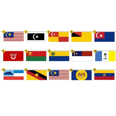 Malaysia Wimpelkette Nationalfeiertag Dekoration 15 Staaten Hängende Flaggen Polyester Lichtbeständiges Banner Für Büro Party