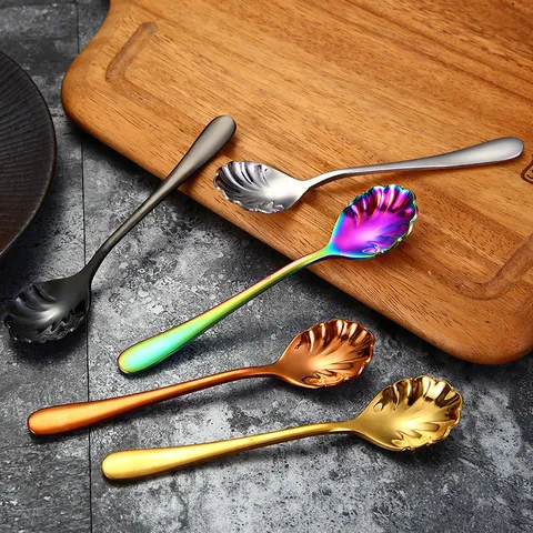 Shell Shape Stainless Steel Spoon Mini Coffee Dessert Spoon Mirror Polished Ice Cream Cake Spoon For Kids Party Tableware