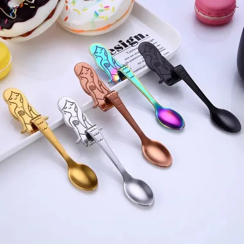 304 Acier Inoxydable Cuillère à Café Sirène Cuillère Créative Suspendue Pour Mug Mélangeur Pour Thé Dessert Sucre Vaisselle Poli Miroir