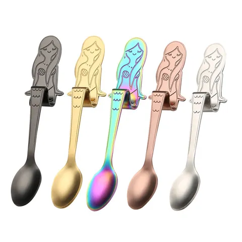 304 Acier Inoxydable Cuillère à Café Sirène Cuillère Créative Suspendue Pour Mug Mélangeur Pour Thé Dessert Sucre Vaisselle Poli Miroir