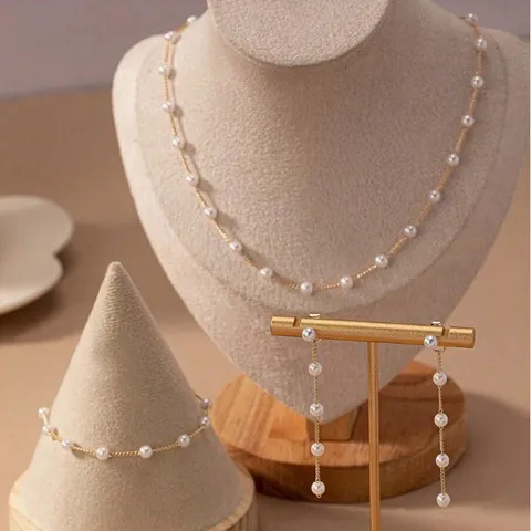 Elegante Set di Gioielli in Lega e Perle Artificiali Collana Bracciale Orecchini per Donna Gioielli Minimalisti Moda Festa Matrimonio