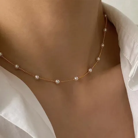 Collana Choker Minimalista in Lega Con Perle Artificiali Per Donna Collana Con Ciondolo a Cuore a Strati Galvanizzata Oro Argento Accessori Moda