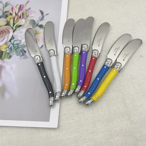Laguiole Style Stainless Steel Butter Knife French Jam Spreader with Colored Plastic Handle Cheese Spreader Tableware Kitchen Cutlery Tool