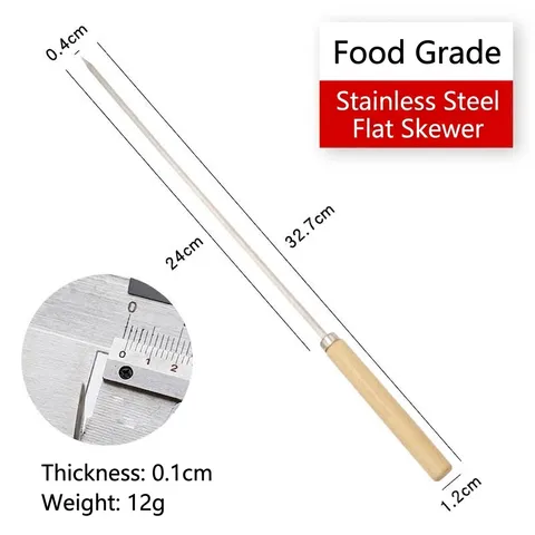 Stainless Steel BBQ Skewers With Wood Handle Long Meat Kabob Grill Needles Reusable Heat Resistant Barbecue Tool