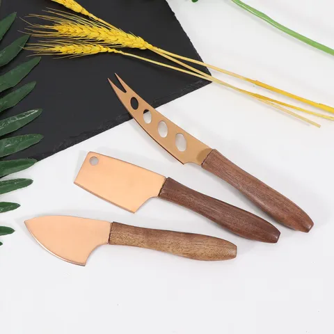 Σετ Μαχαιριών Τυριού Από Ανοξείδωτο Ατσάλι Με Λαβή Από Ξύλο Καρυδιάς Ροζ Χρυσό Ασημί Μαχαίρι Βουτύρου Για Κουζίνα Σπίτι