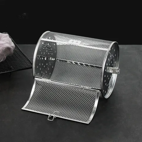 Cage de Gril Rotative en Acier Inoxydable Panier de Torréfaction pour Four Noisette Châtaigne Tambour Rotatif à 360 Degrés