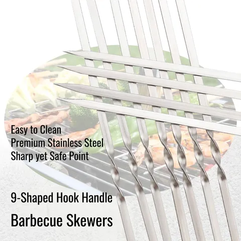 Edelstahl Grillspieße BBQ Grillnadeln Flache Runde Spieße Mit Haken Griff Wiederverwendbare Outdoor Camping Grillwerkzeuge