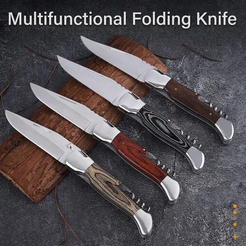 Professional Laguiole Style Waiters Corkscrew Multifunctional Folding Wine Opener With Stainless Steel Knife Wood Handle Outdoor Camping Bar Tool
