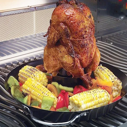 Rôtissoire à Poulet Verticale en Acier Inoxydable Cône Amovible Poêle de Barbecue Portable Pique-nique en Plein Air Ustensiles de Cuisine BBQ