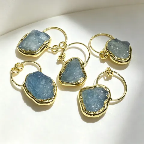 Aquamarijn Ruwe Steen Hanger 14K Verguld Onregelmatige Barokstijl Hanger Zonder Ketting Voor Vrouwen Gepersonaliseerde Sieraden
