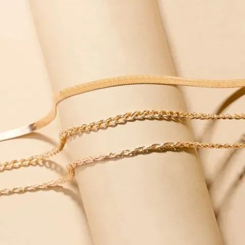 Collana Multistrato Vintage in Metallo per Donna Retrò a Catena Piatta e Torciglione Girocollo Placcato Oro Argento Gioielli