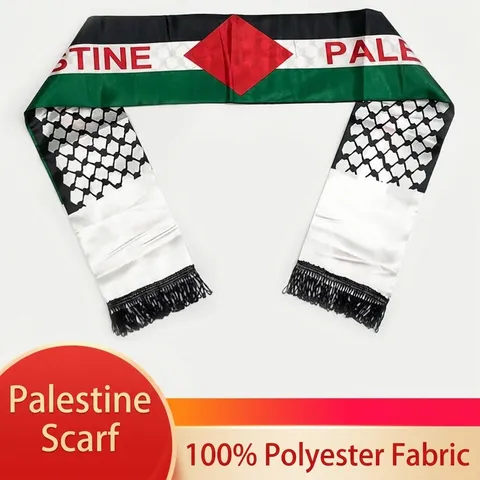 Palästina Nationalflagge Schal Satin Polyester Bedruckt Moschee Karte Quasten Ethno Gedenkschal Für Event Dekoration