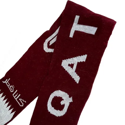 Qatar Football Fan Jacquard Knitted Scarf Acrylic Burgundy White Tassel Winter Warmer Arabic Text National Flag Neck Wrap