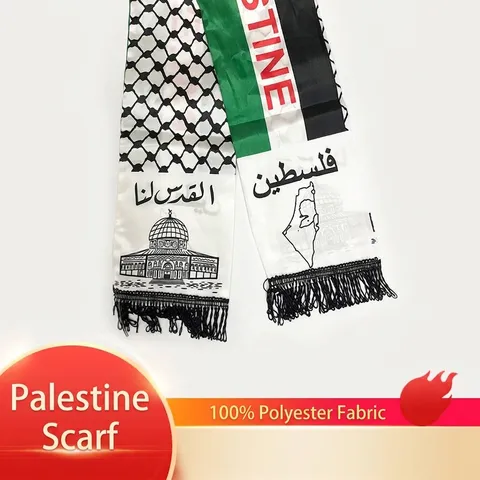Palästina-Flaggen-Schal Polyester Zeremonielle Schärpe Mit Quasten Karte Moschee Druck Satin-Schal Für Event Hochzeit Party Dekoration