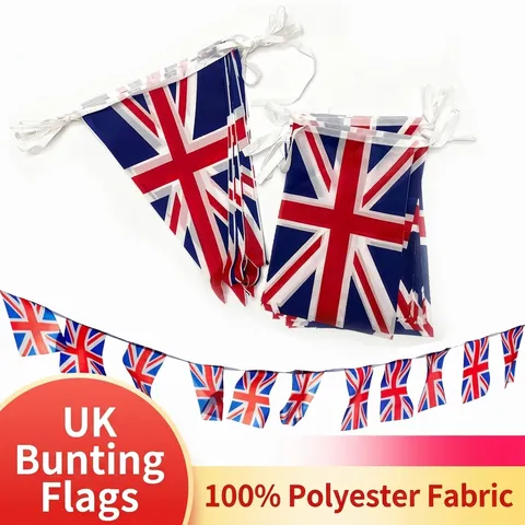 Britischer Union Jack Wimpelkette Banner England St Georgs Kreuz Charles III Krönung Quadratisch Dreieck Polyester Flagge Dekoration