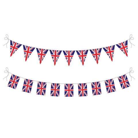 Britischer Union Jack Wimpelkette Banner England St Georgs Kreuz Charles III Krönung Quadratisch Dreieck Polyester Flagge Dekoration