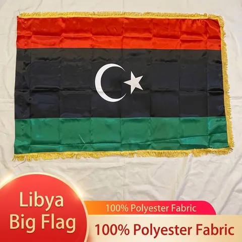 Libyen Nationalflagge Großes Banner Satin Polyester Gewebe Mit Gold Quasten Libyen Staatsflagge Für Festival Dekoration Innen Außen Feier