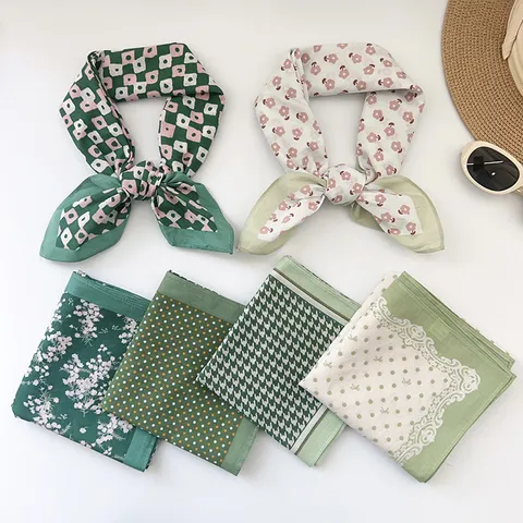 Pañuelo Cuadrado Algodón Estilo Coreano Vintage Mujer Primavera Verano Estampado Floral Paisley Pequeña Pañoleta Bandana Pelo Accesorio Versátil