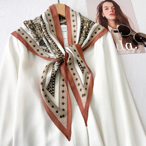 Damen Retro Bedruckt Groß Dreieckstuch Vielseitig Satin Kopftuch Mode Rock Layering Zubehör Taillenschal