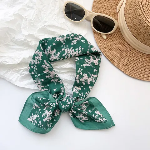Pañuelo Cuadrado Algodón Estilo Coreano Vintage Mujer Primavera Verano Estampado Floral Paisley Pequeña Pañoleta Bandana Pelo Accesorio Versátil