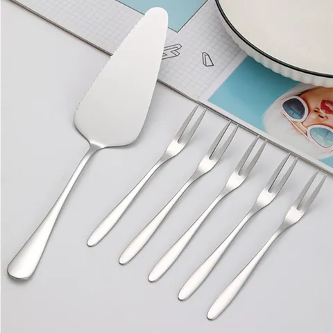 Collection de Pelle à Gâteau et Fourchette en Acier Inoxydable Moderne Poli Miroir Vaisselle de Dessert pour Fête Anniversaire Mariage Table