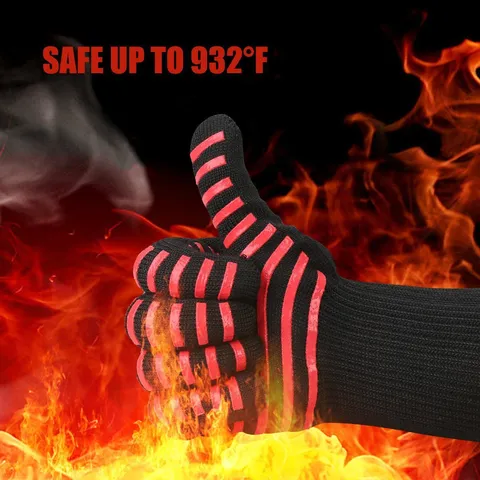 Heat Resistant BBQ Grill Gloves Silicone Non-Slip Heat Insulation Oven Mitts Kitchen Baking Cooking Protective Gloves