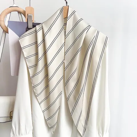 Retro Striped Satin Triangle Scarf For Women Summer Thin Shawl Elegant Versatile Neck Scarf Fashion Accessory Striped Shawl