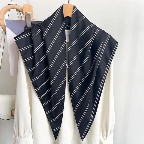 Retro Striped Satin Triangle Scarf For Women Summer Thin Shawl Elegant Versatile Neck Scarf Fashion Accessory Striped Shawl