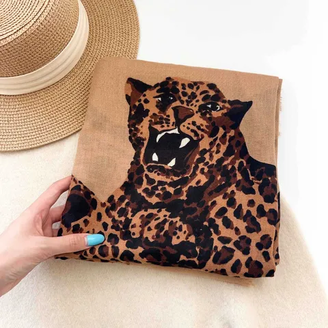Bufanda de Jaguar con Estampado de Leopardo para Mujer Chal de Poliéster Estampado Patrón Animal Vintage Envoltura de Borla de Flecos Chal de Playa