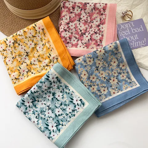 Dames Katoen Bloemen Bedrukt Vierkante Sjaal Vintage Kleine Halsdoek Ademende Hoofdband Mode Sjaal Accessoire