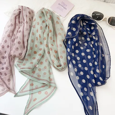 Elegante Bufanda Larga de Gasa para Mujer Lunares Coreanos Corbata de Cinta con Estampado Floral Suave y Fina Seda de Poliéster
