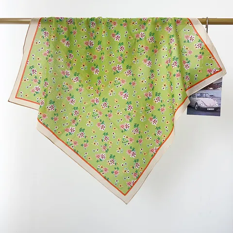 Women's Cotton Floral Print Square Scarf Elegant Summer Headscarf Neckerchief Sun Protection Bandana Headwrap Fashion Scarf