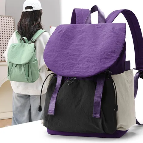 Women's Casual Travel Backpack Lightweight Colorblock Nylon Waterproof Large Capacity School Bag For Outdoor Commuting Everyday