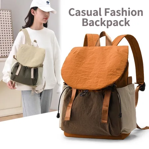Women's Casual Travel Backpack Lightweight Colorblock Nylon Waterproof Large Capacity School Bag For Outdoor Commuting Everyday