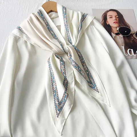 Women Colorblock Satin Triangle Scarf Korean Style Geometric Print Headscarf Large Elegant Neck Scarf Fashion Accessory Waistband