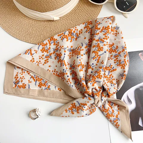 Französischer Vintage Baumwolle Blumenmuster Halstuch Für Damen Retro Elegant Kopftuch Bandana Zubehör