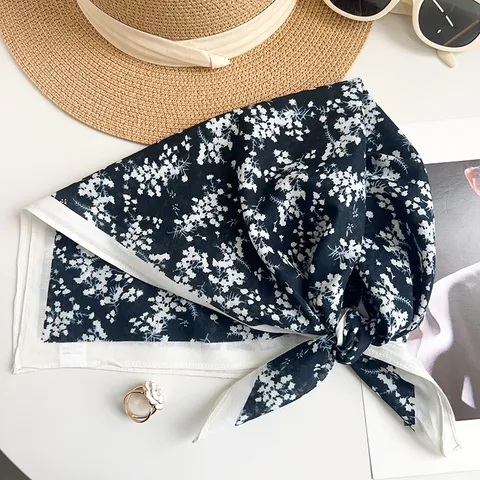Französischer Vintage Baumwolle Blumenmuster Halstuch Für Damen Retro Elegant Kopftuch Bandana Zubehör