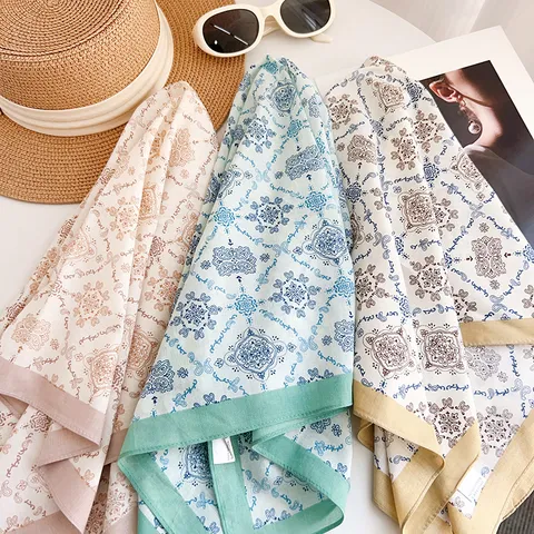 Pañuelo Cuadrado de Algodón para Mujer Retro Cuadros Paisley Lunares Primavera Verano Moda Pañuelo de Cuello Bandana