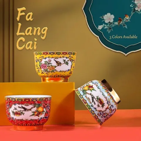 Vintage Emaillefarbe Keramik Kung Fu Teetasse Blumen Und Vögel Muster Goldrand Tee Meister Tasse Für Zuhause Bankett Schmuck