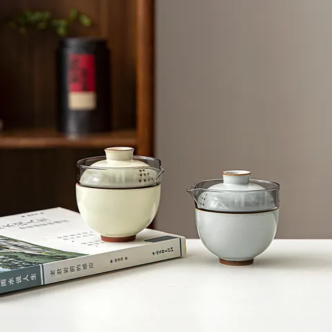 Portable Ceramic Travel Tea Set With Glass Filter Teapot And Multiple Cups Minimalist Style Carrying Case For Outdoor Office Home