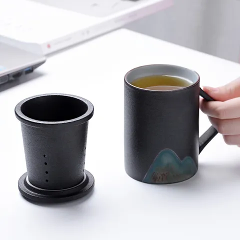 Moderne Keramische Theebeker Met Infuser En Deksel Grote Capaciteit Zen Stijl Gematteerde Theescheidingsbeker Voor Kantoor Thuis Cadeau