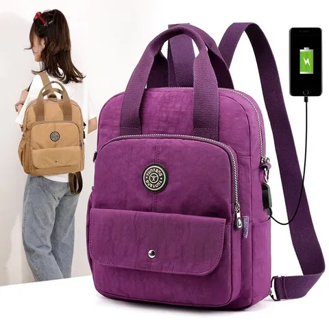 Multifunktionale Damen Rucksack aus Nylon Wasserdicht Reise Rucksack Mit USB Ladeanschluss Vielseitig Tragbar Tasche Schule Büro