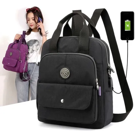 Multifunktionale Damen Rucksack aus Nylon Wasserdicht Reise Rucksack Mit USB Ladeanschluss Vielseitig Tragbar Tasche Schule Büro