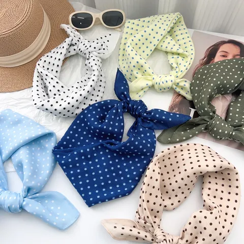 Korean Sweet Polka Dot Small Square Scarf Candy Color Lightweight Breathable Neck Scarf For Women Fashion Printed Polyester Headband Scarf